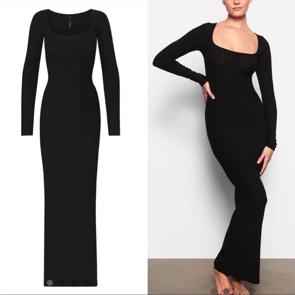 SKIMS Black Long Sleeve Maxi Dress